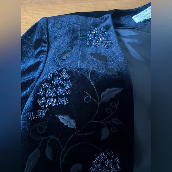 Vintage Adrianna Papell Occasions Gown & Bolero Matching Set Navy Velour 10P - Picture 5 of 9